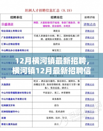 横河镇12月最新招聘火热来袭,优质职位挑战,等你来应聘!